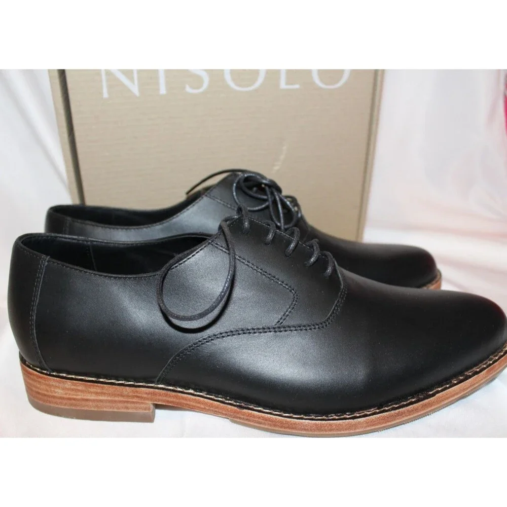NISOLO MEN'S EVERYDAY OXFORD LEATHER‎ DRESS SHOES BLACK SZ 11 NIB $188